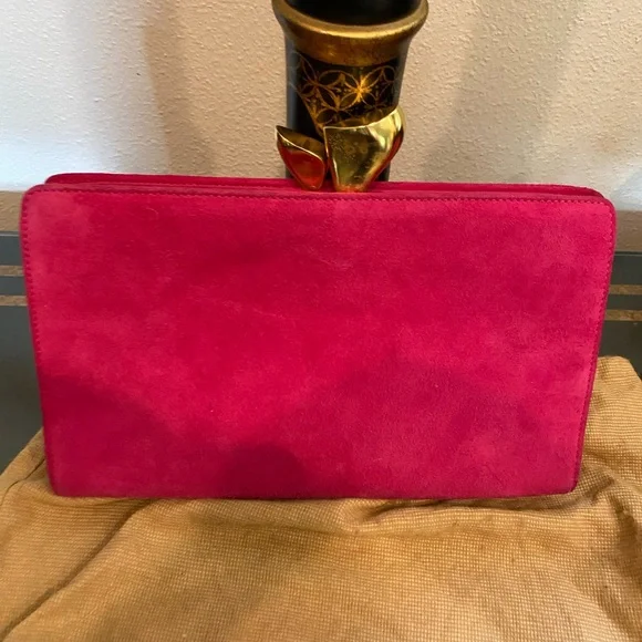 DONNA KAREN VINTAGE NWOT PINK SUEDE CROSSBODY/CLUTCH - Picture 12 of 13